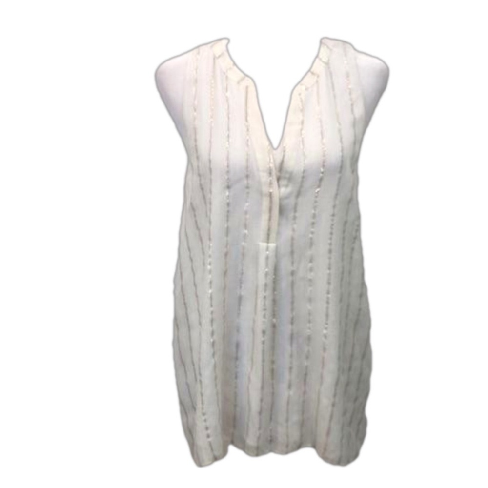 Joie Size L silk blend pullover sleeveless top. Gold silver metallic threads